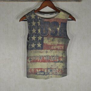 Women's Skinny Minnie USA/God Bless America/Land of the Free Tanktop Tee Sz M/L